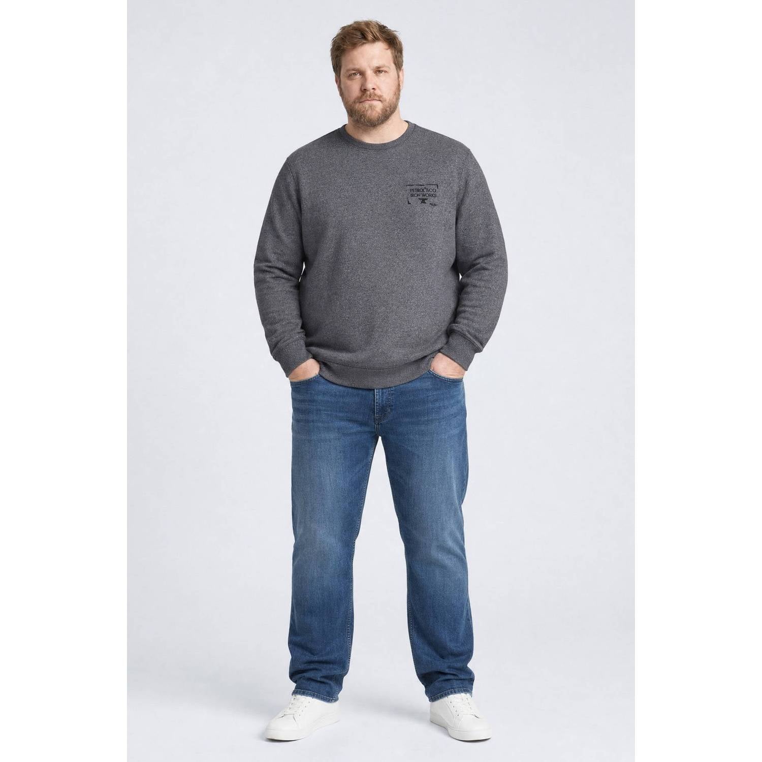 Petrol industries Plus Size regular fit gemêleerde sweater grijs