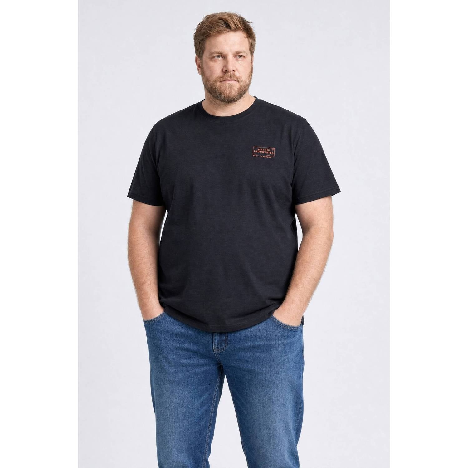Petrol industries Plus Size regular fit T-shirt met logo deep black