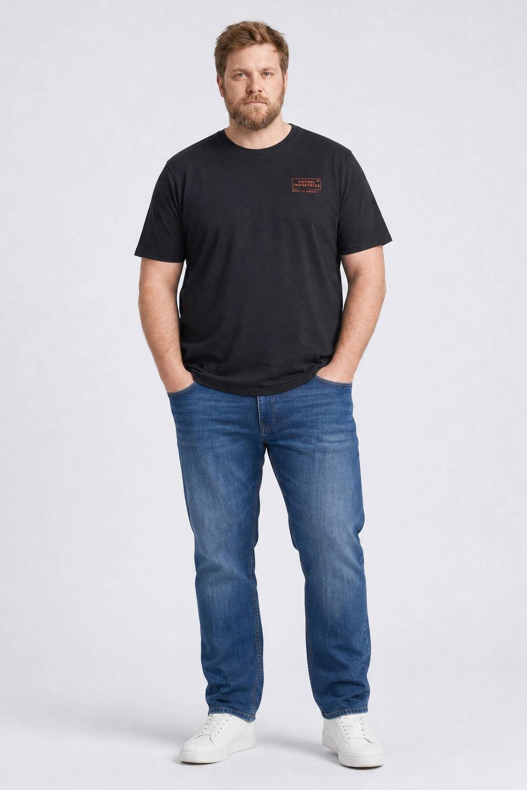 Zwarte heren Petrol industries Plus Size regular fit T-shirt van katoen met logo dessin en korte mouwen