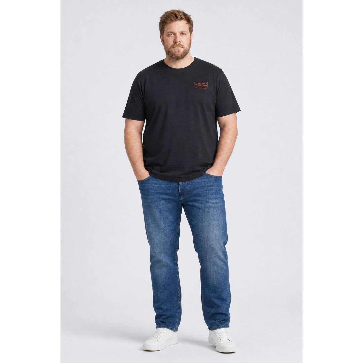 Petrol industries Plus Size regular fit T-shirt met logo deep black