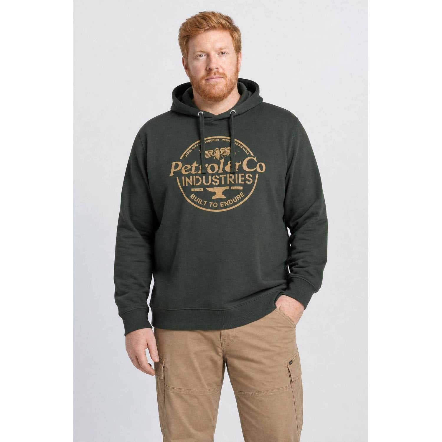 Petrol industries Plus Size regular fit hoodie met print donkergroen