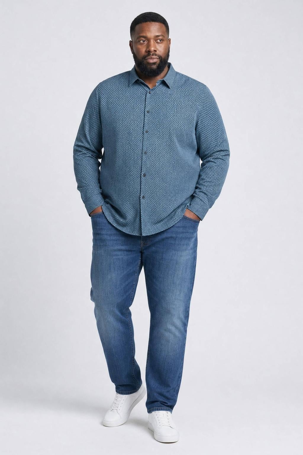 Petrol industries Plus Size regular fit casual overhemd - blauw