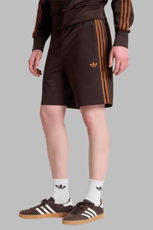 regular fit gestreepte sweatshort - donkerbruin/oranjebruin