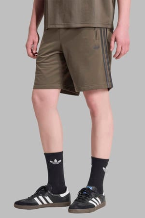 regular fit gestreepte sweatshort - olijfgroen/zwart