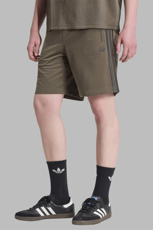 regular fit gestreepte sweatshort - olijfgroen/zwart