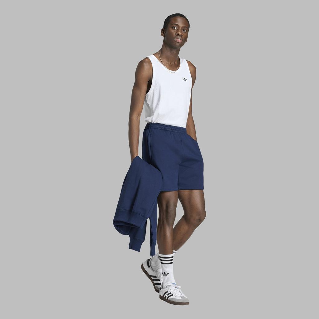Donkerblauwe heren adidas Originals Trefoil Essentials regular fit short van katoen met elastische tailleband met koord en effen