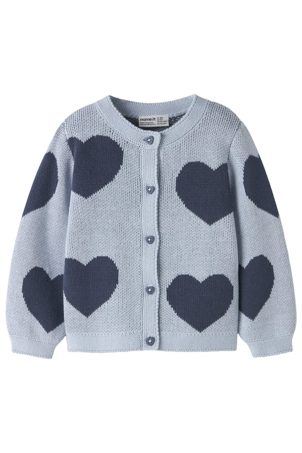 Blauw en donkerblauwe meisjes NAME IT MINI katoenen gebreide vest met lange mouwen, ronde hals en knoopsluiting