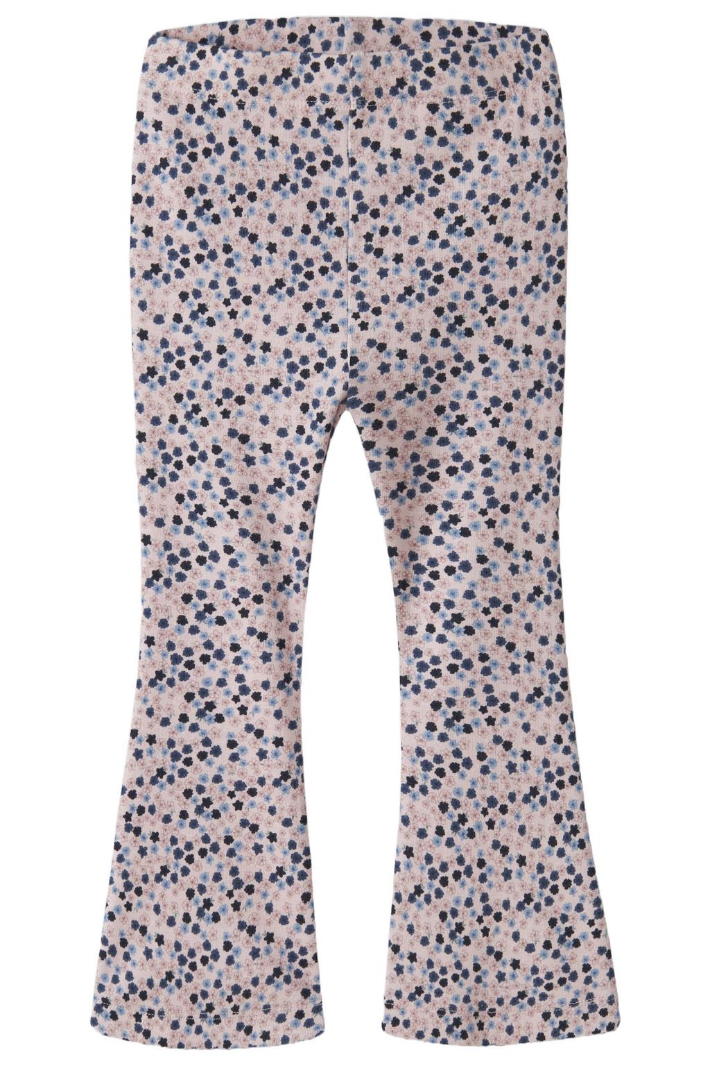 Lichtroze en donkerblauwe meisjes NAME IT MINI gebreide flared legging van stretchkatoen met elastische tailleband en sterrenprint
