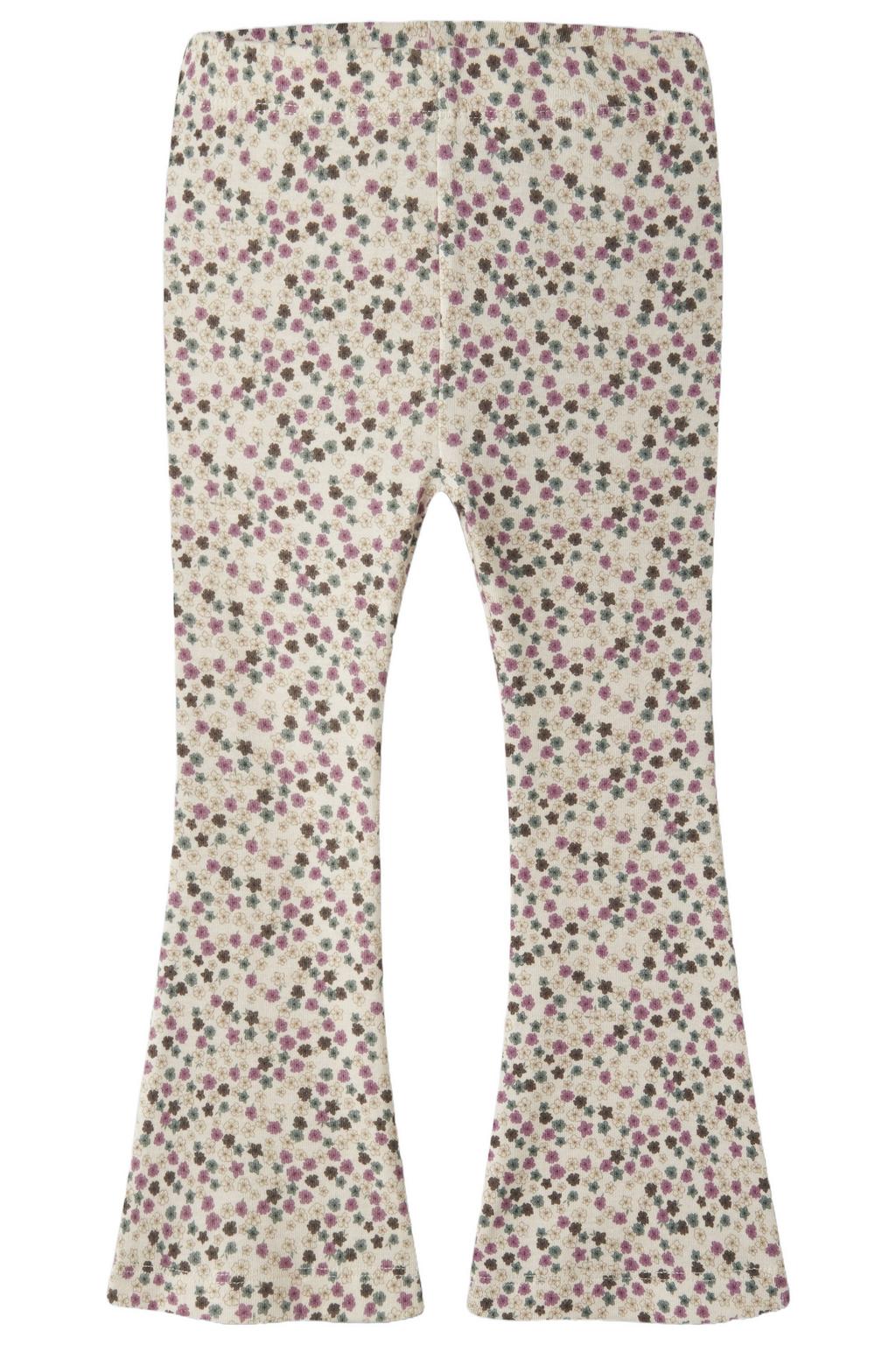 Ecru en roze meisjes NAME IT MINI gebreide flared legging van stretchkatoen met elastische tailleband en sterrenprint