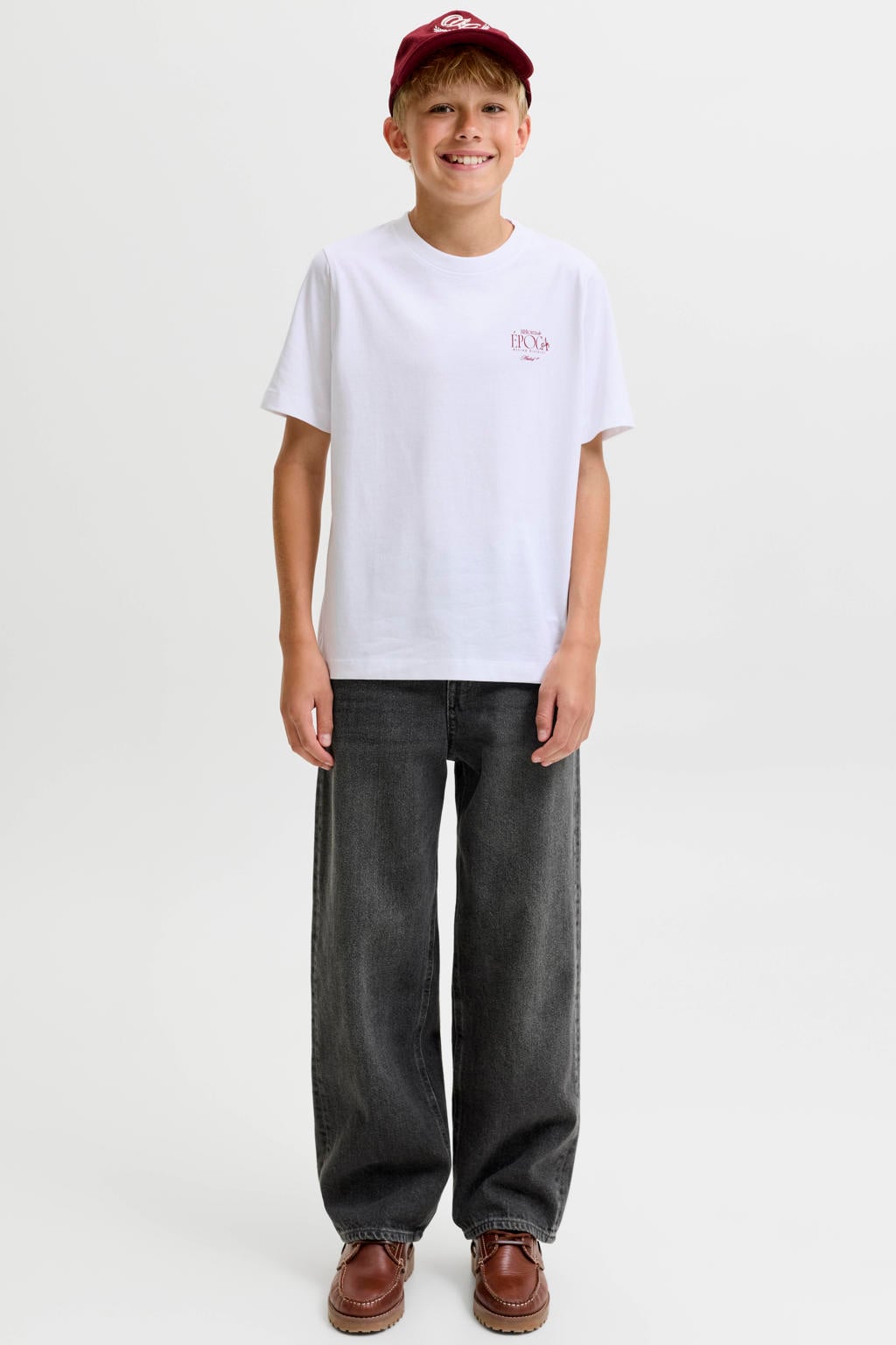 Black denim jongens JACK & JONES JUNIOR baggy jeans van katoen met high waist, rits- en knoopsluiting en effen