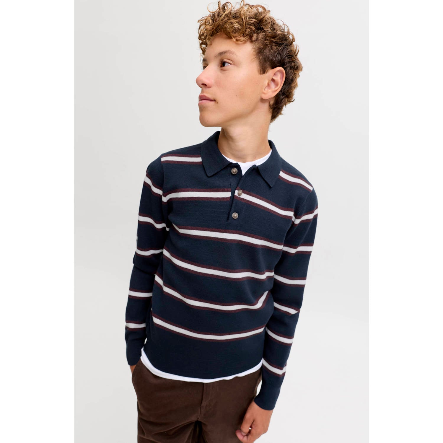 JACK & JONES JUNIOR gebreide gestreepte trui donkerblauw