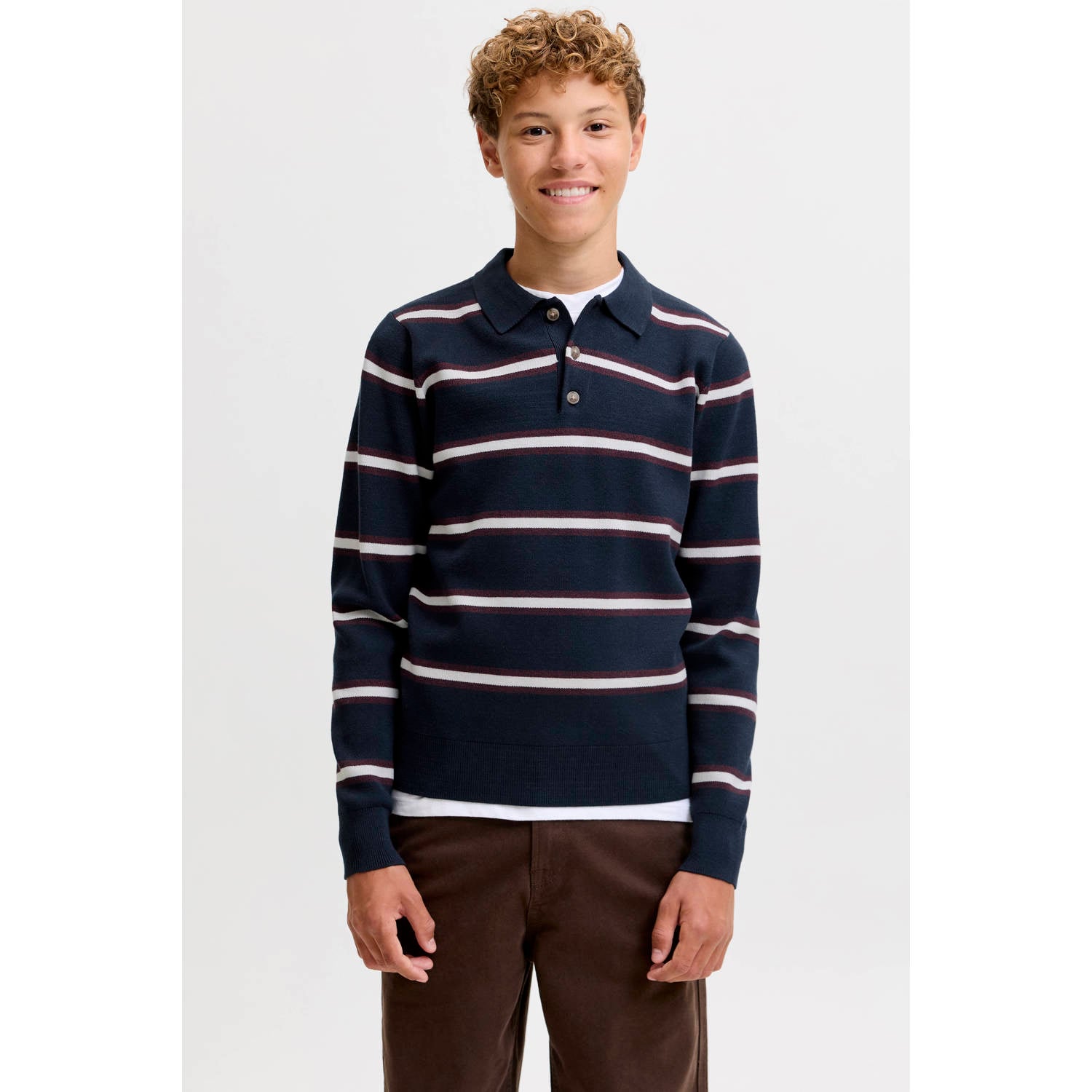 JACK & JONES JUNIOR gebreide gestreepte trui donkerblauw