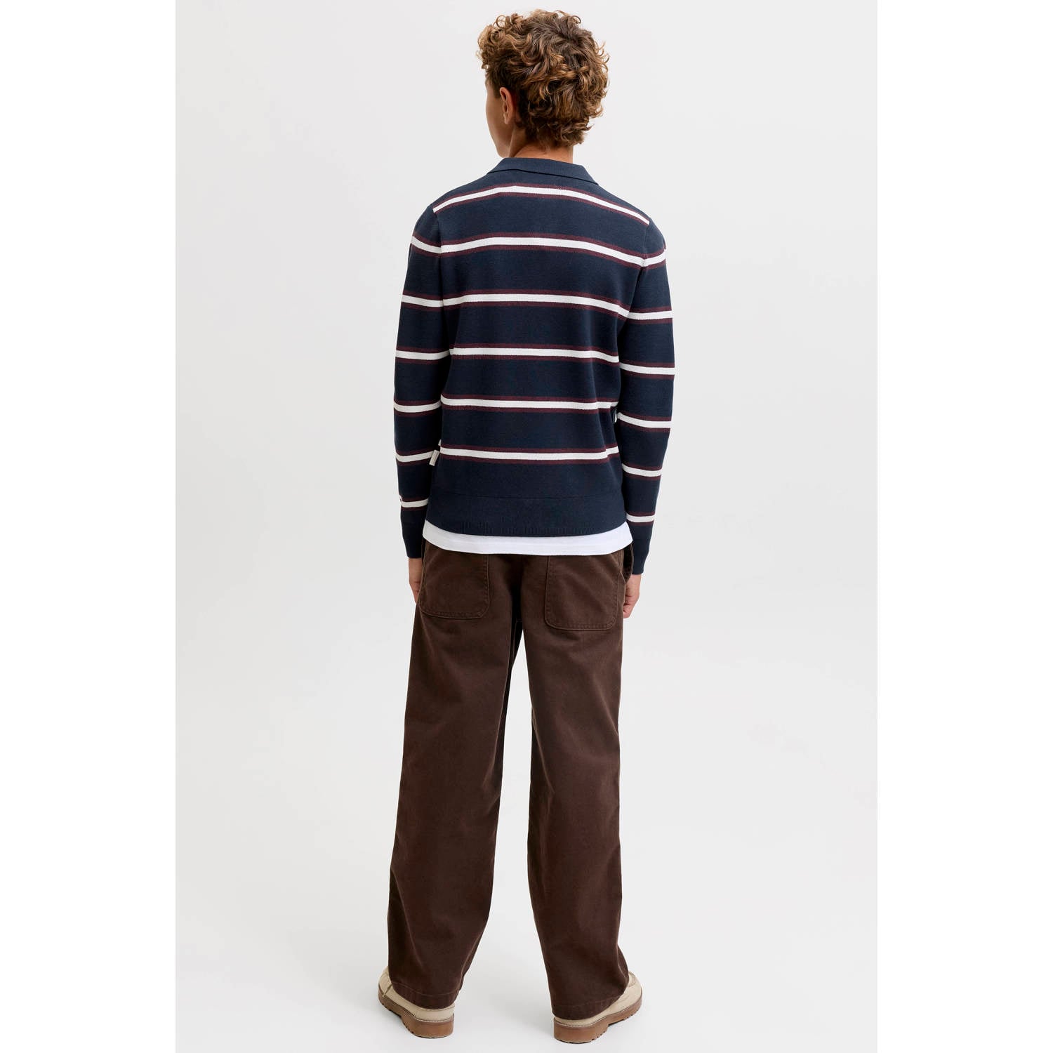 JACK & JONES JUNIOR gebreide gestreepte trui donkerblauw