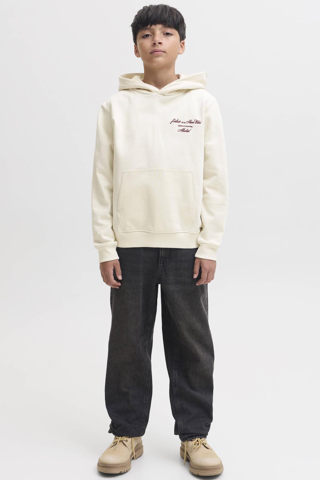 Witte jongens JACK & JONES JUNIOR hoodie van sweat materiaal met backprint, lange mouwen en capuchon