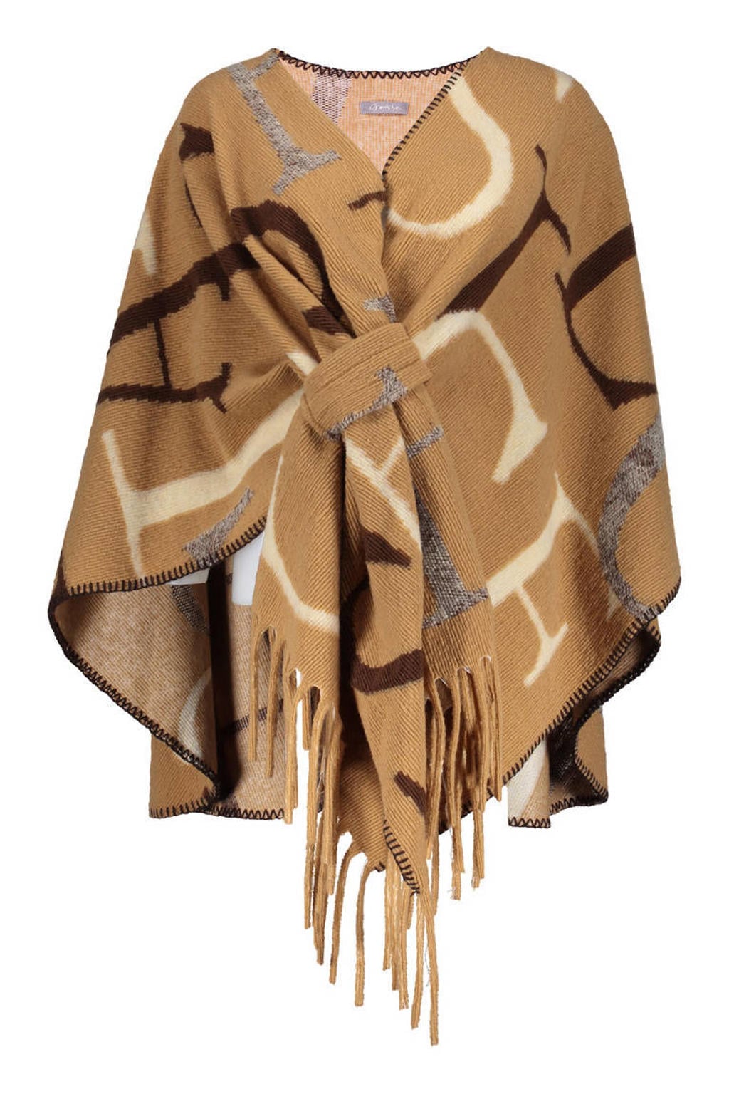 Bruine dames Geisha jasje van polyester met lange mouwen, reverskraag en knoopsluiting