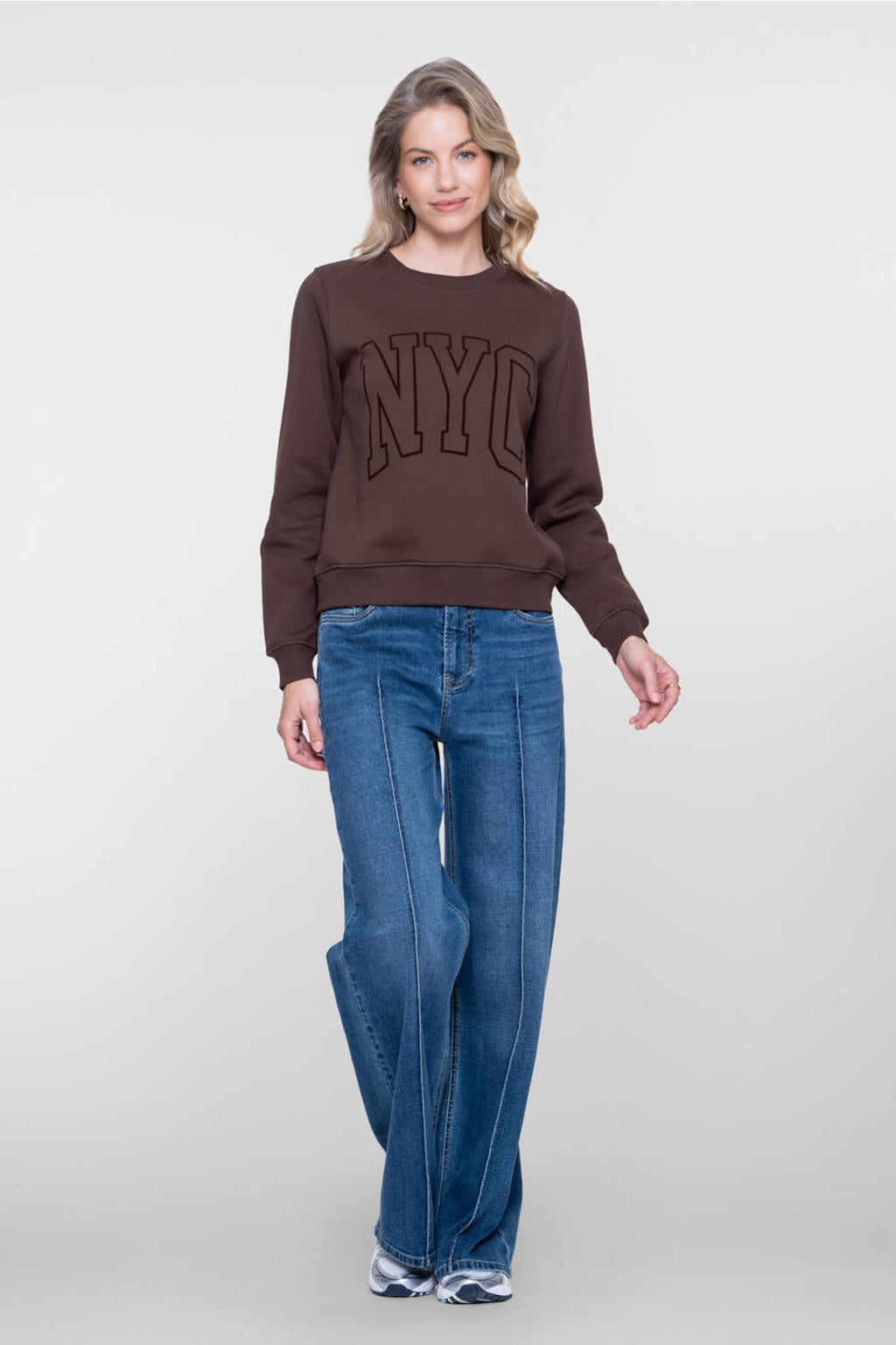 Geisha katoenen sweater met tekstprint - bruin