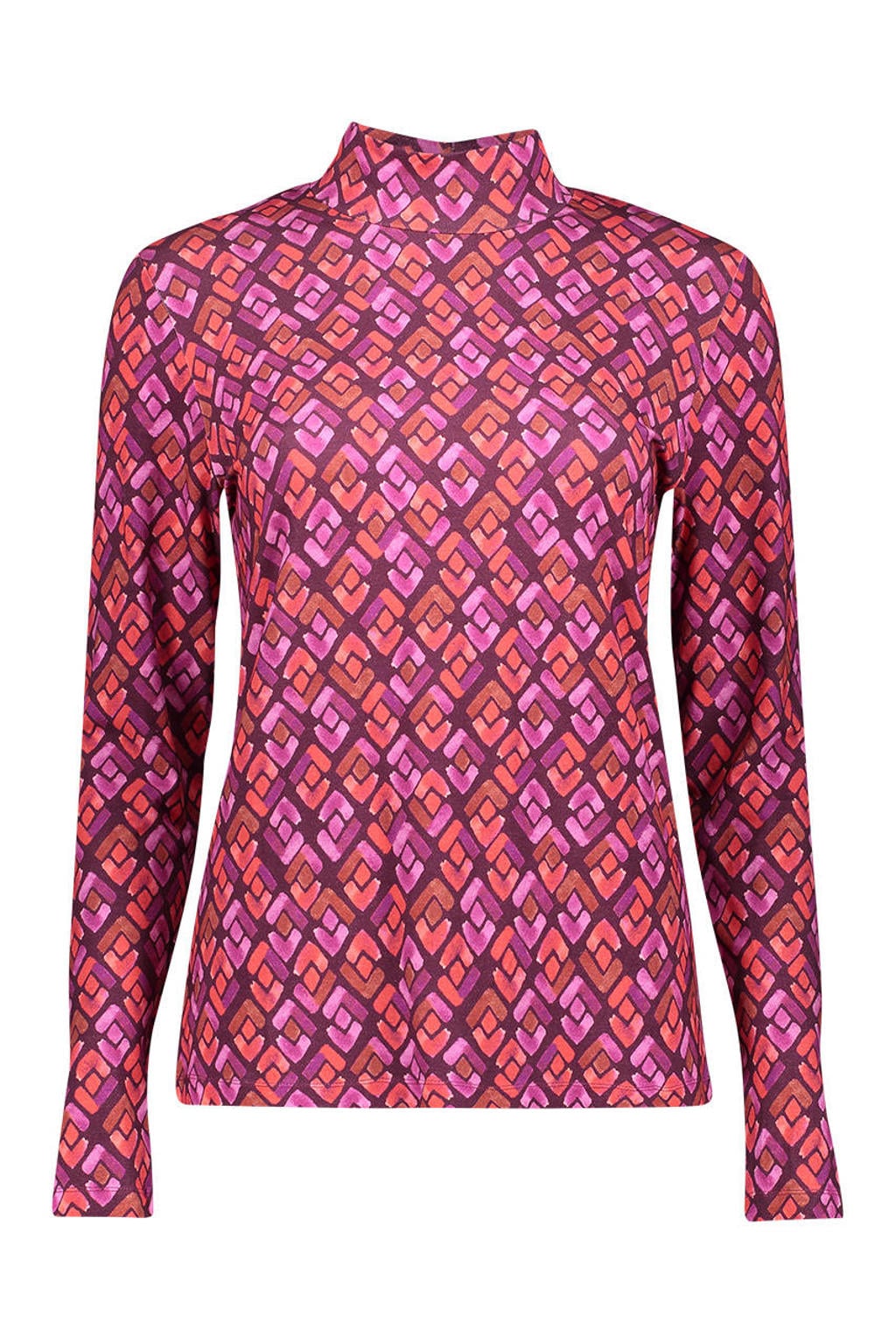 Roze dames Geisha top van viscose met lange mouwen en col