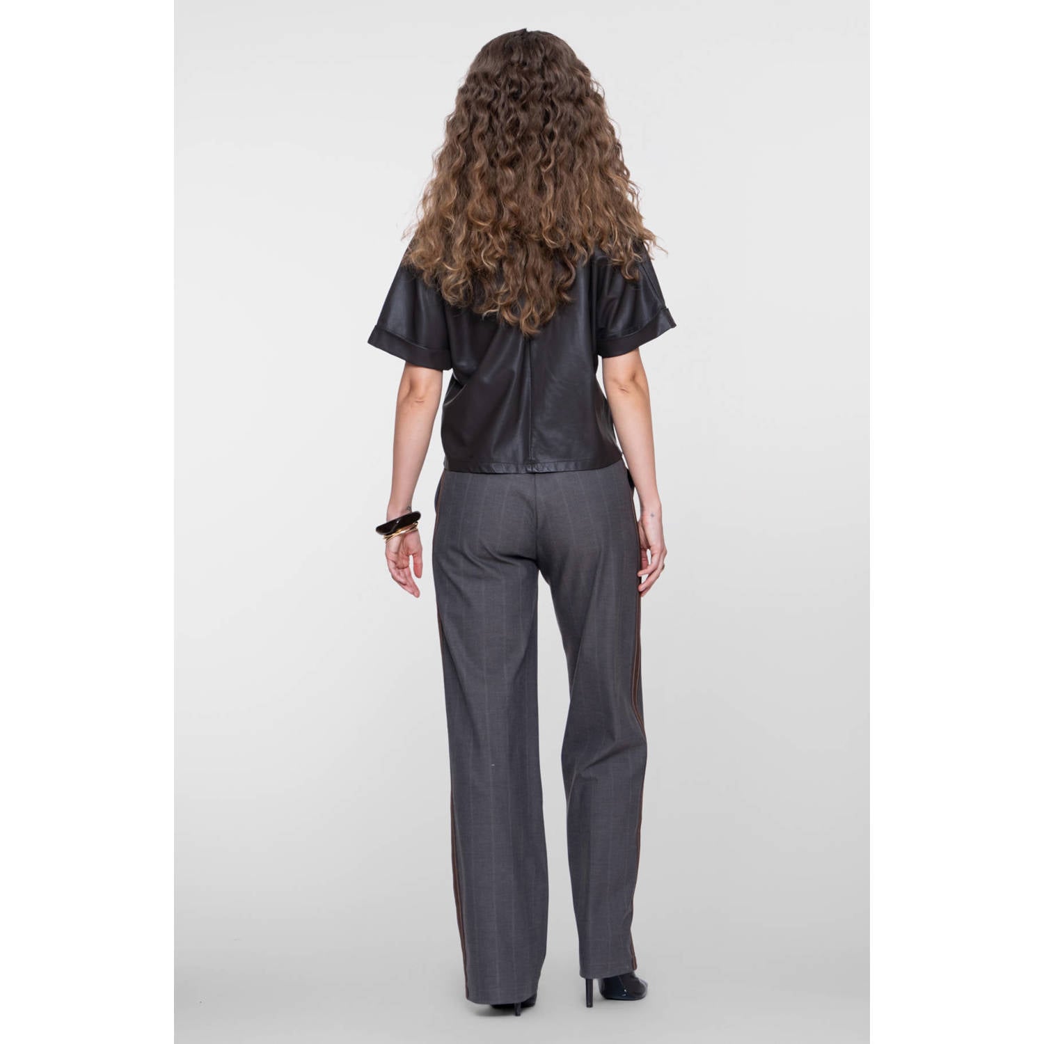 Geisha straight leg geruite pantalon bruin