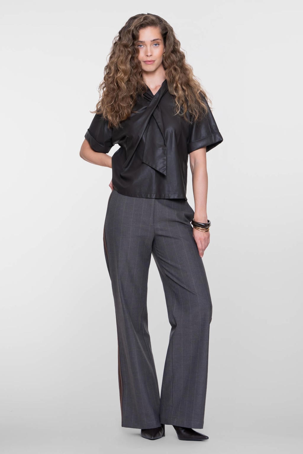 Bruine dames Geisha van polyester met straight fit, regular waist, rits- en haaksluiting en ruitenprint