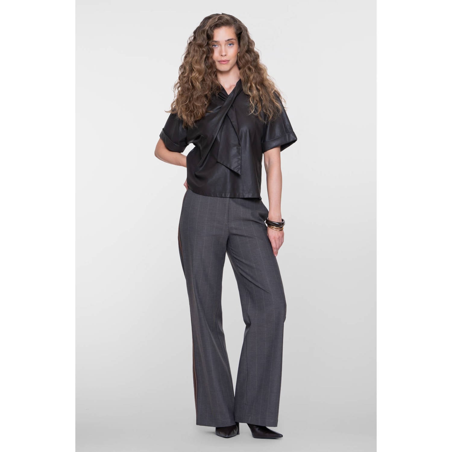 Geisha straight leg geruite pantalon bruin