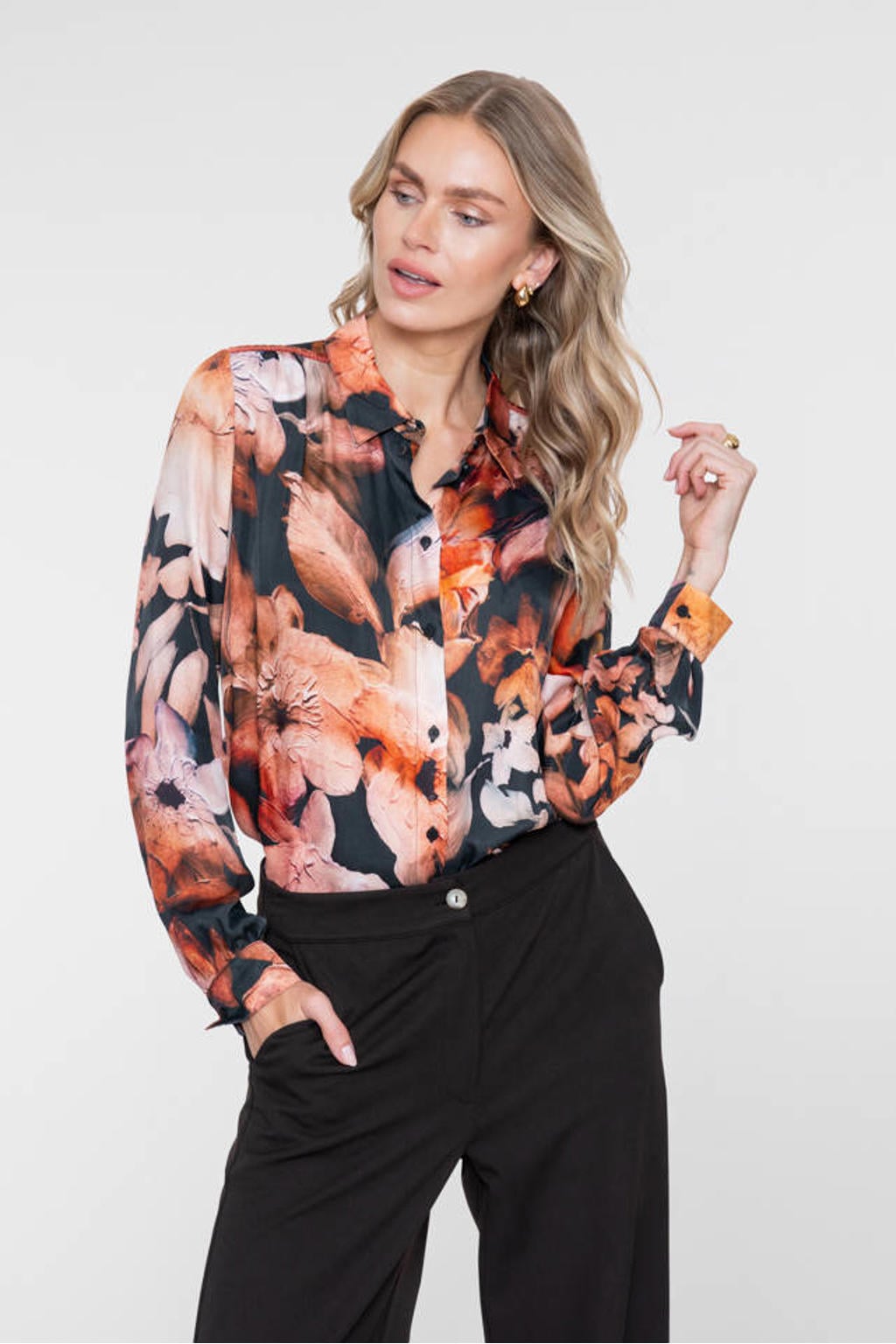 Geisha gebloemde blouse - oranje/zwart