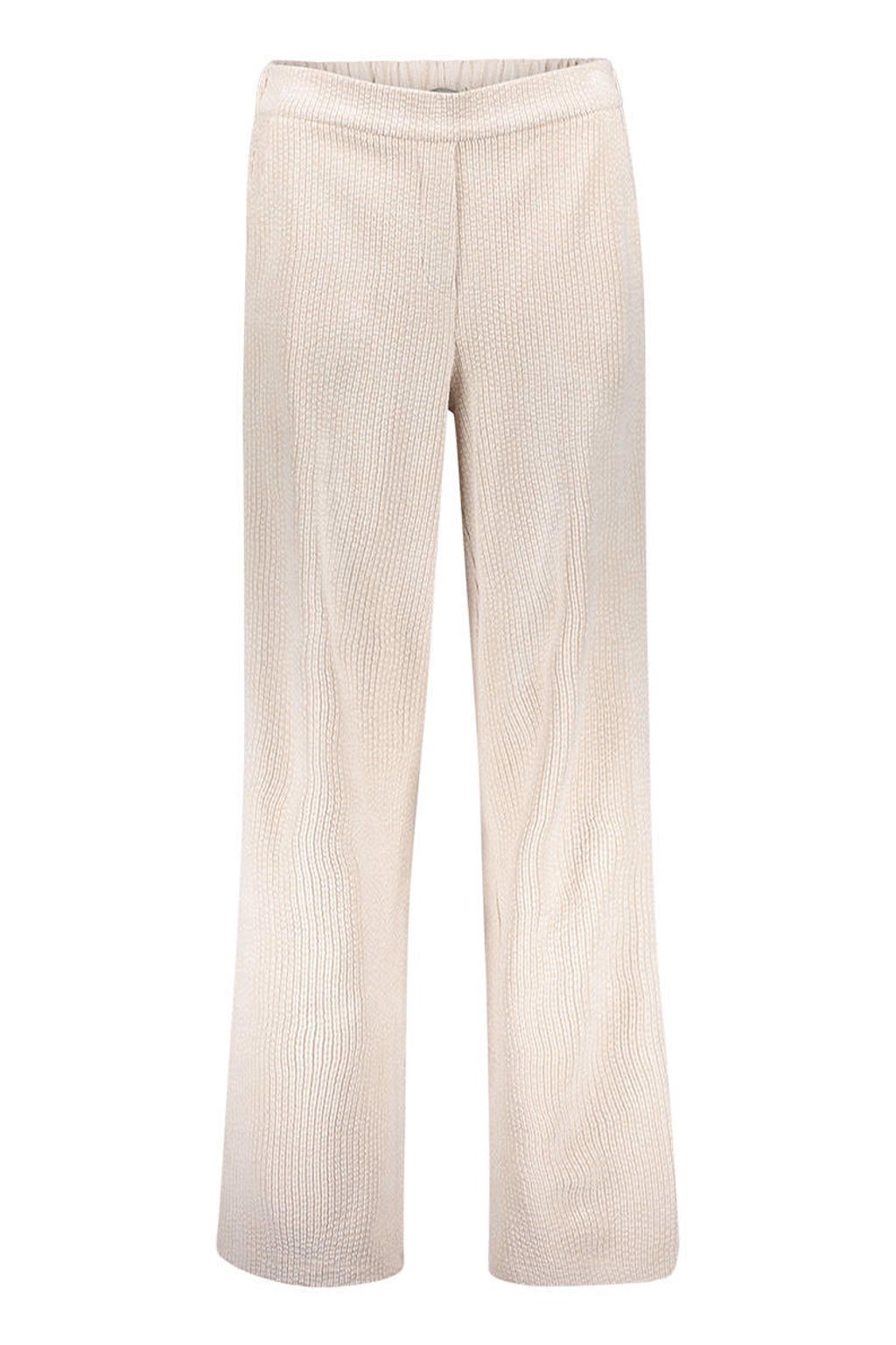 Ecru dames Geisha straight regular waist broek van polyester met elastische tailleband en effen