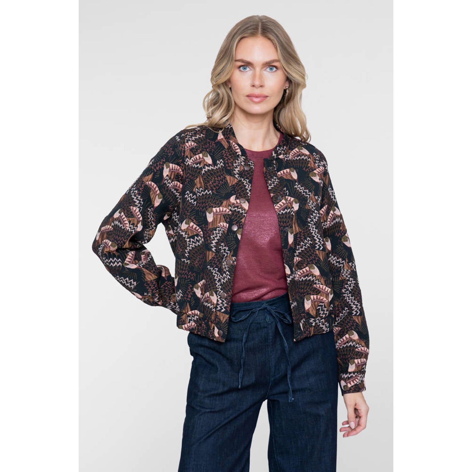 Geisha jas met print zwart bruin