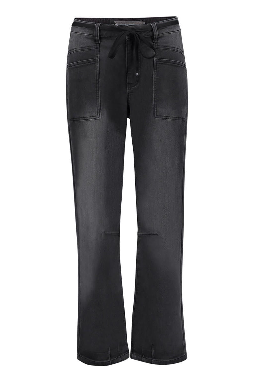 Black denim dames Geisha high waist baggy jeans van denim met rits- en knoopsluiting en effen