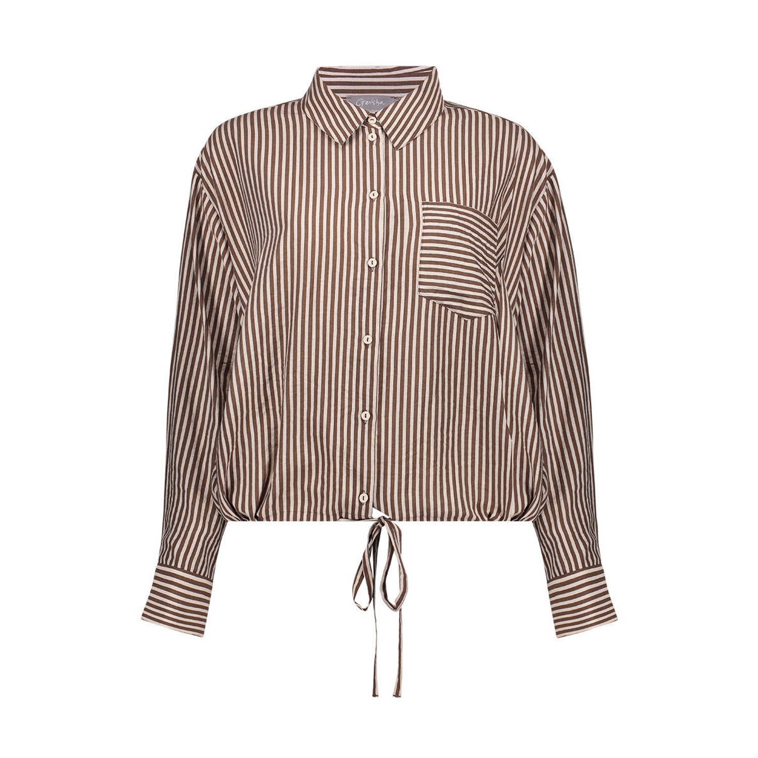 Geisha gestreepte blouse bruin