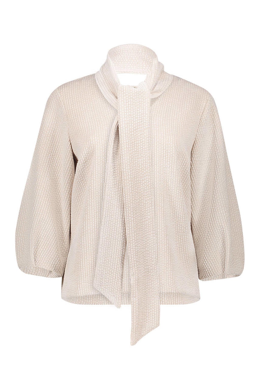 Ecru dames Geisha sweater van polyester met strepenprint, lange mouwen en sjaalkraag