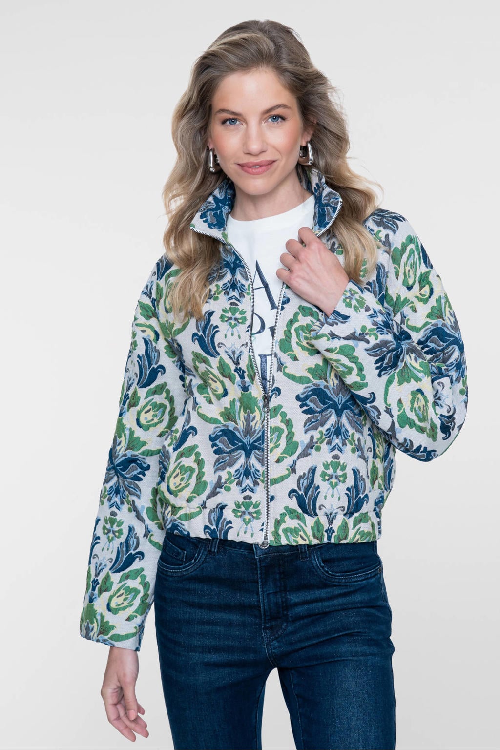 Geisha bomberjack met print - blauw/groen