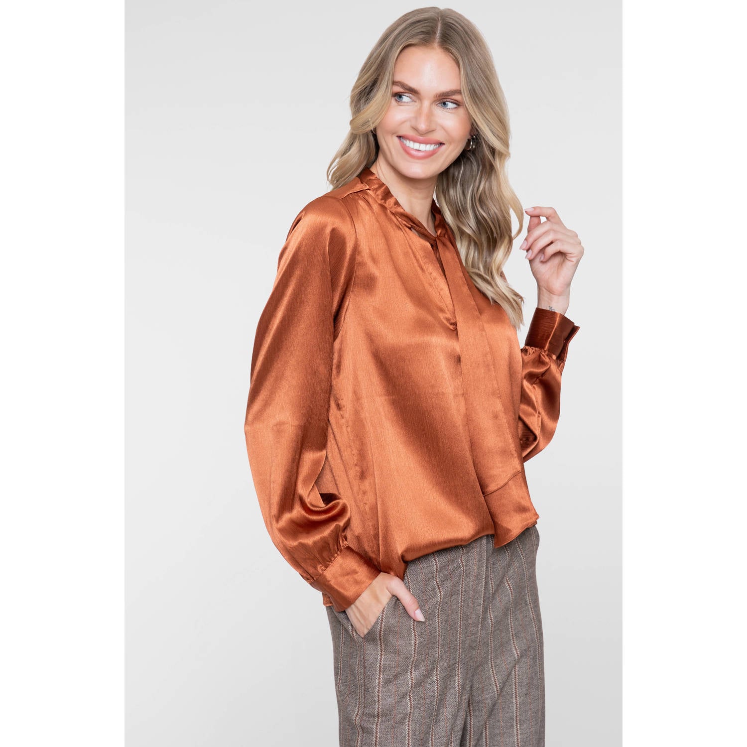 Geisha satijnen blouse oranje