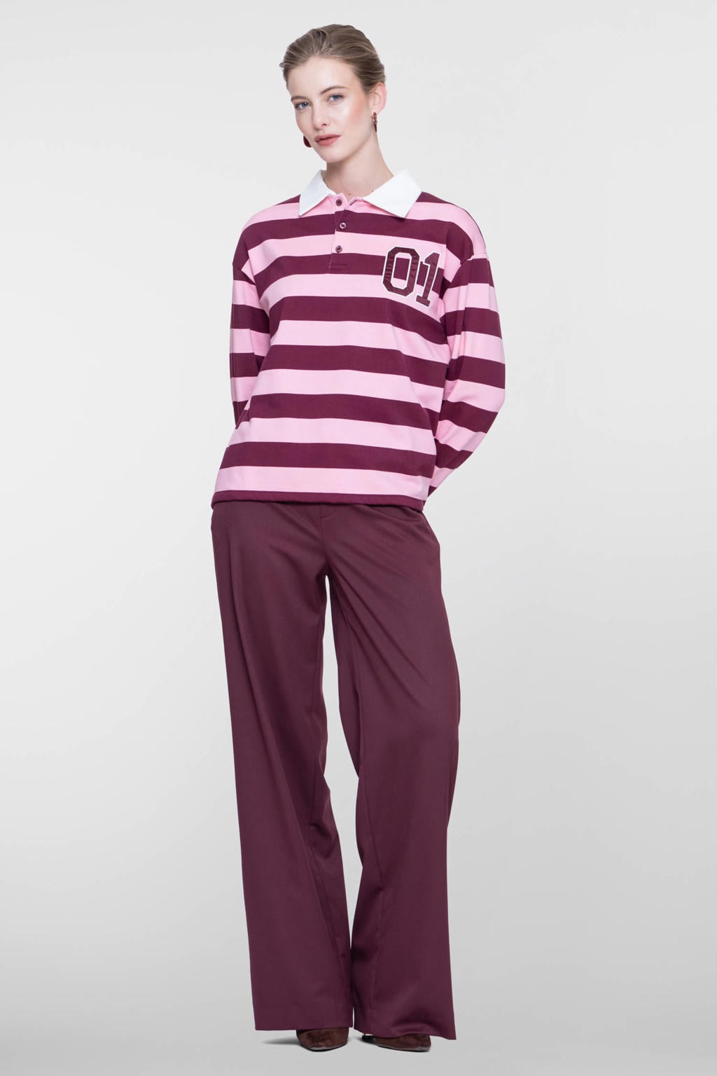 Donkerrode dames Geisha broek van polyester met straight fit, regular waist, rits- en haaksluiting en effen