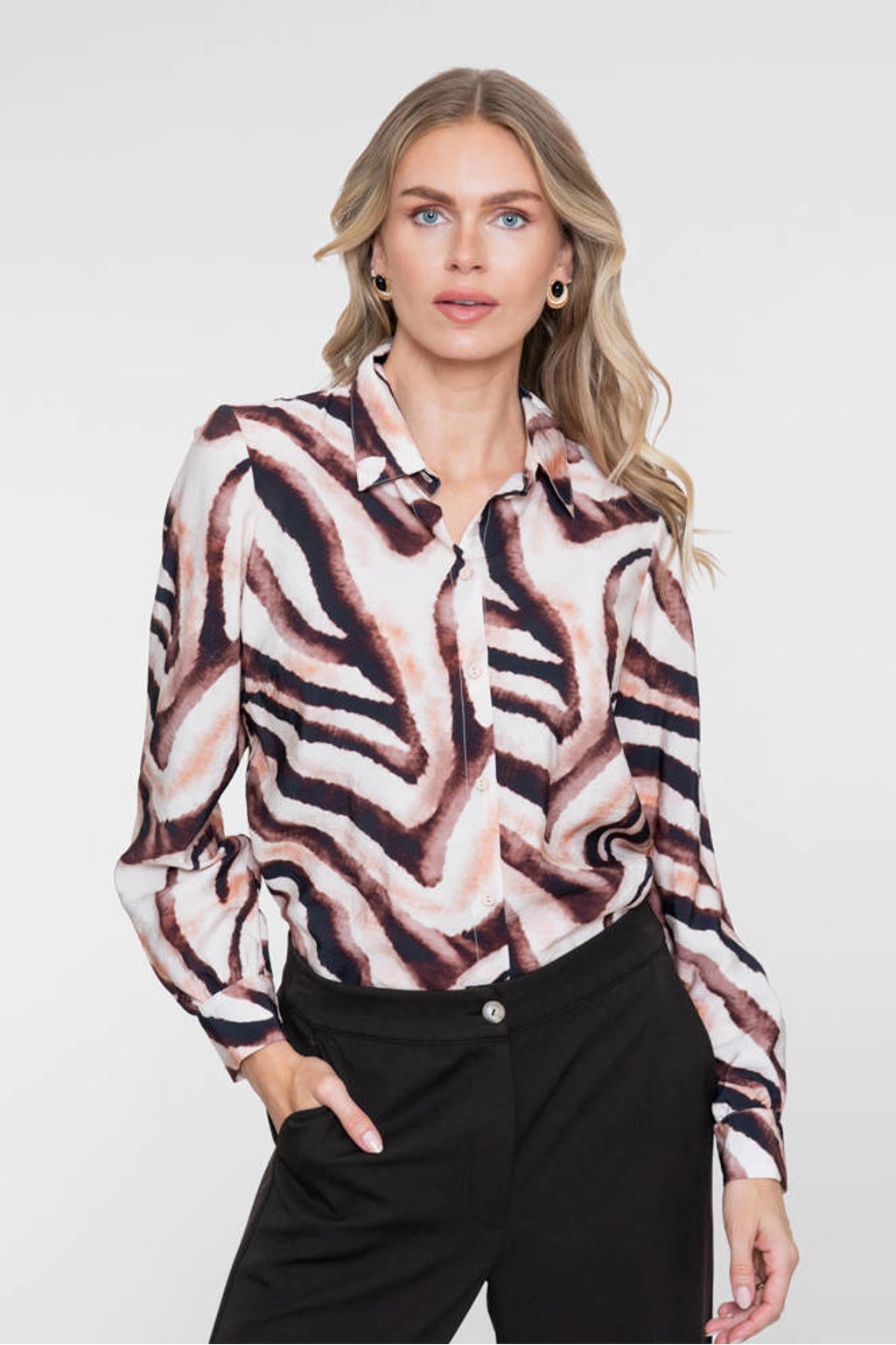 Geisha blouse met print - zand/bruin