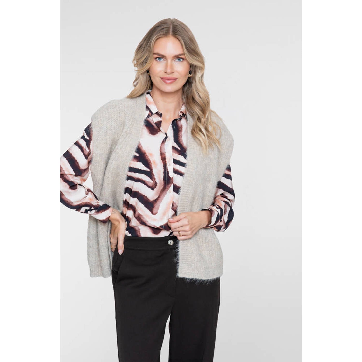 Geisha blouse met print zand bruin