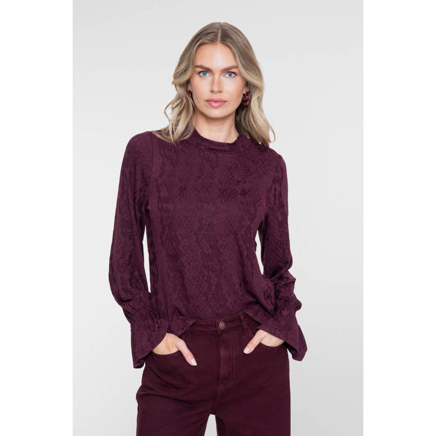 Geisha top met dierenprint donkerrood