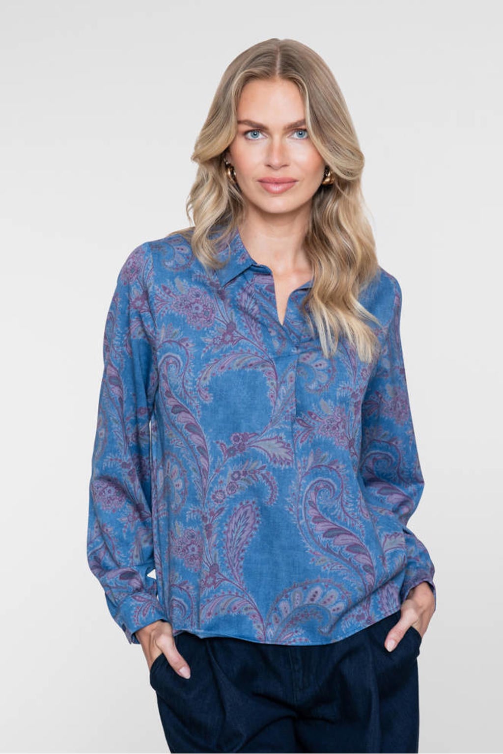 Geisha blouse met print - blauw