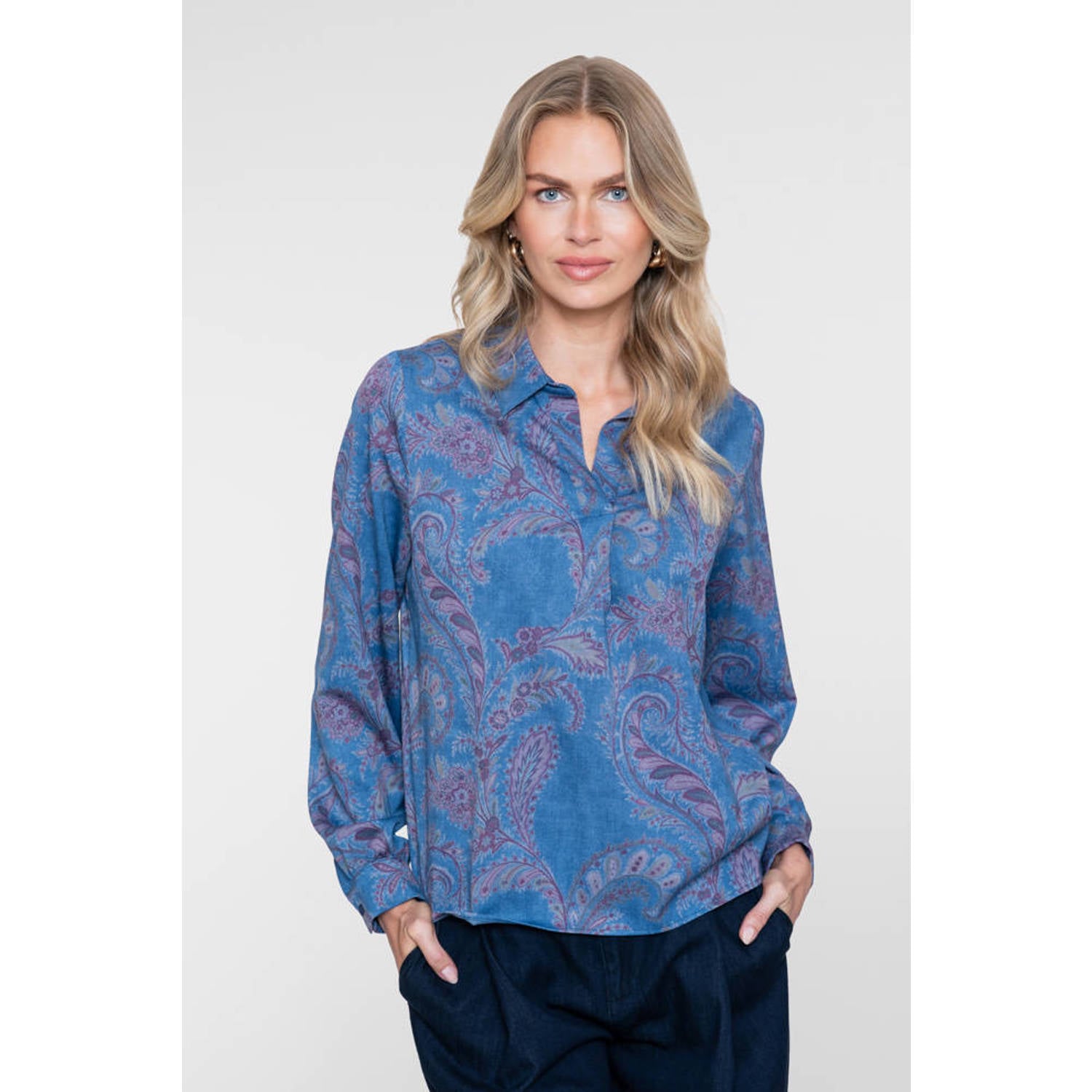 Geisha blouse met print blauw
