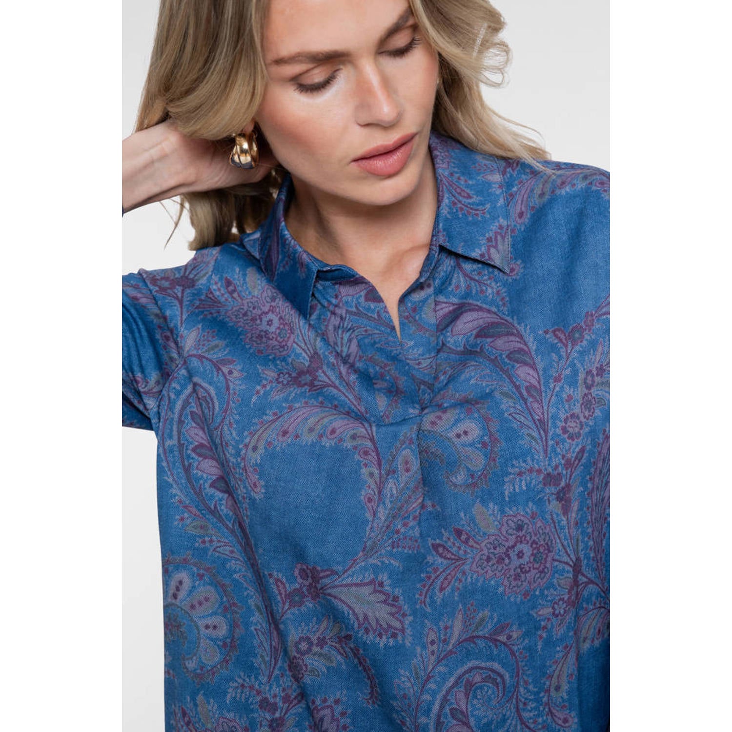 Geisha blouse met print blauw