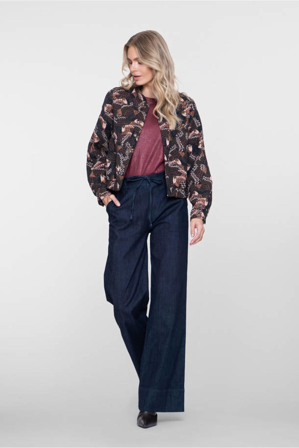 Geisha wide leg jeans met ceintuur - dark blue denim