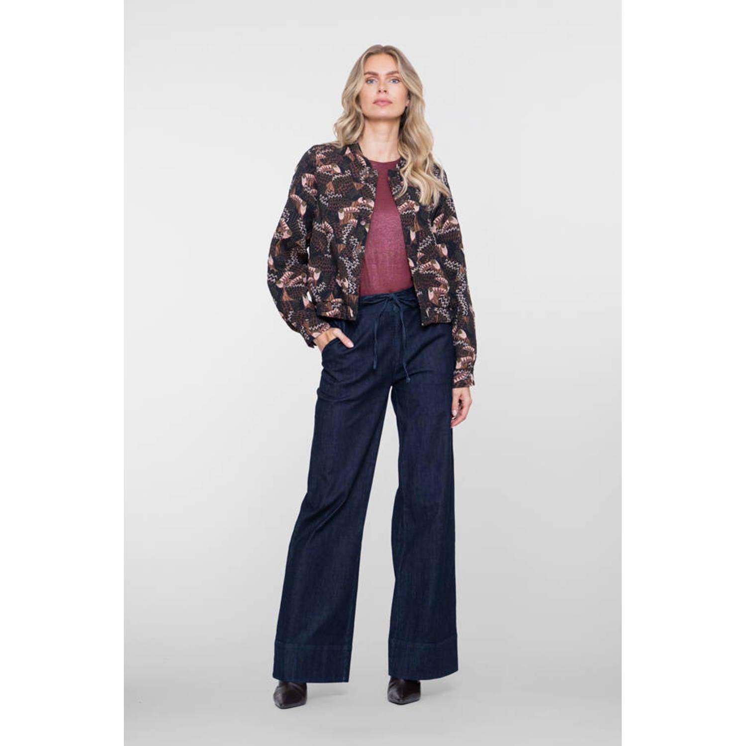 Geisha wide leg jeans met ceintuur dark blue denim