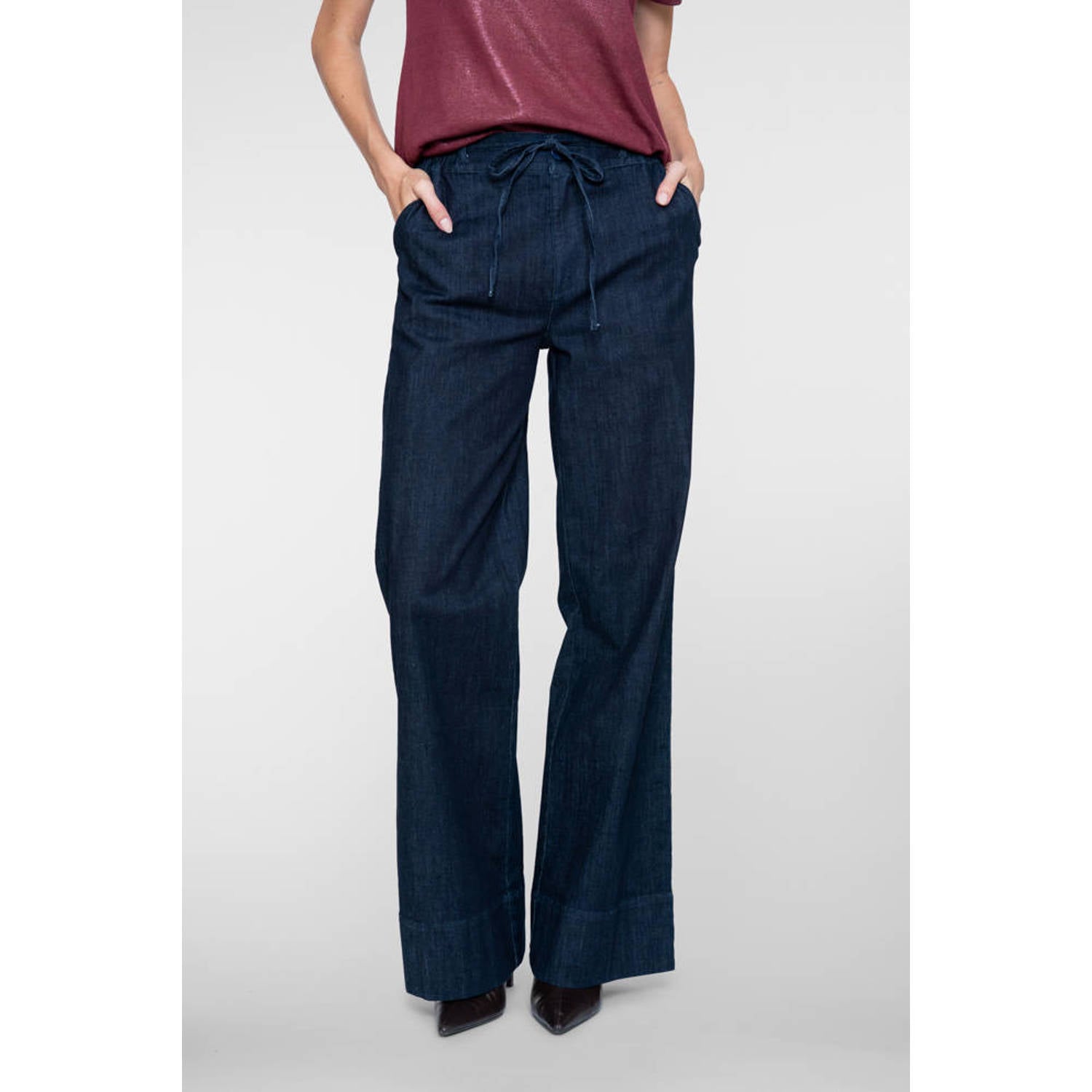 Geisha wide leg jeans met ceintuur dark blue denim