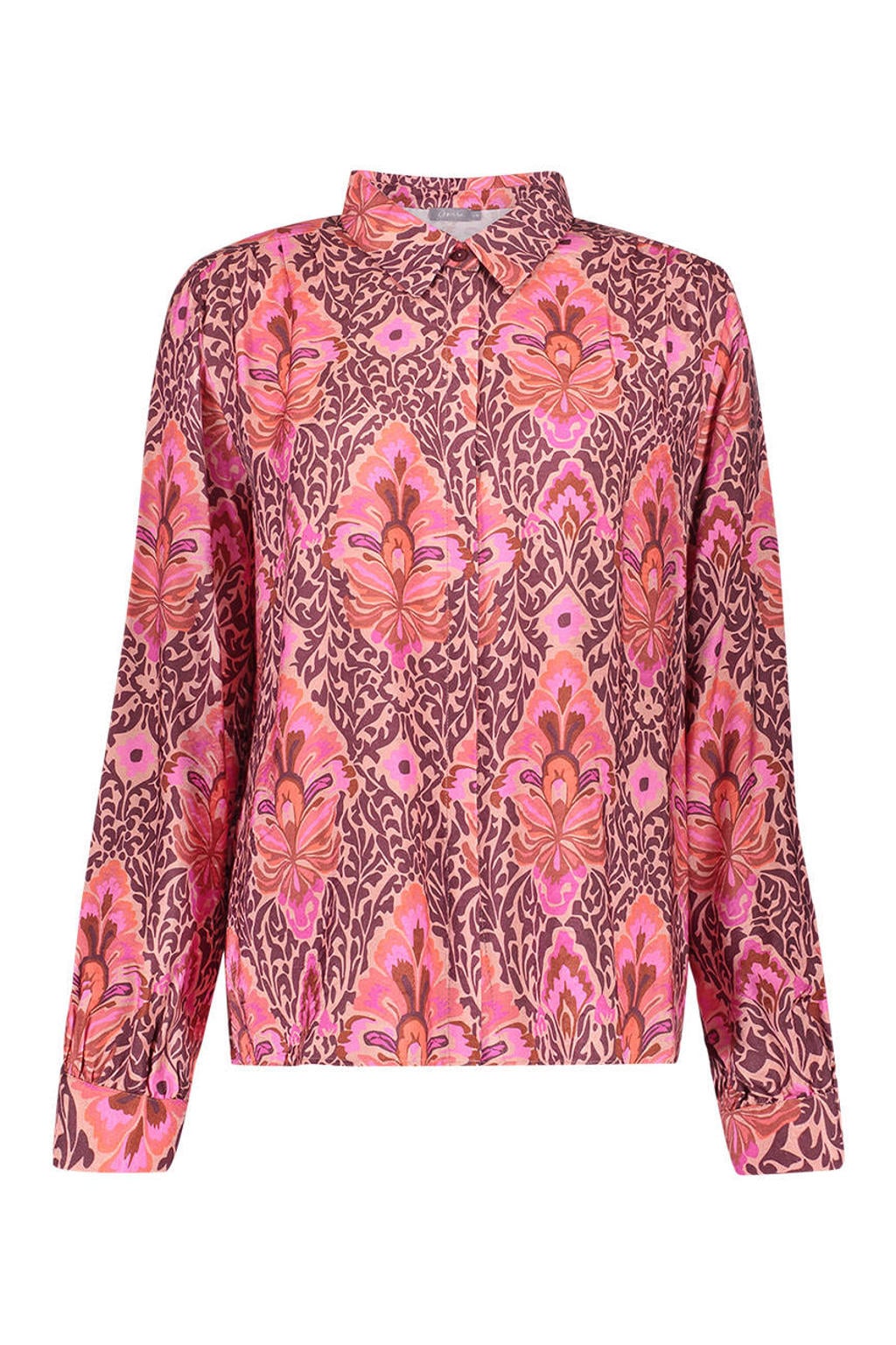 Roze dames Geisha van viscose met lange mouwen, klassieke kraag en knoopsluiting