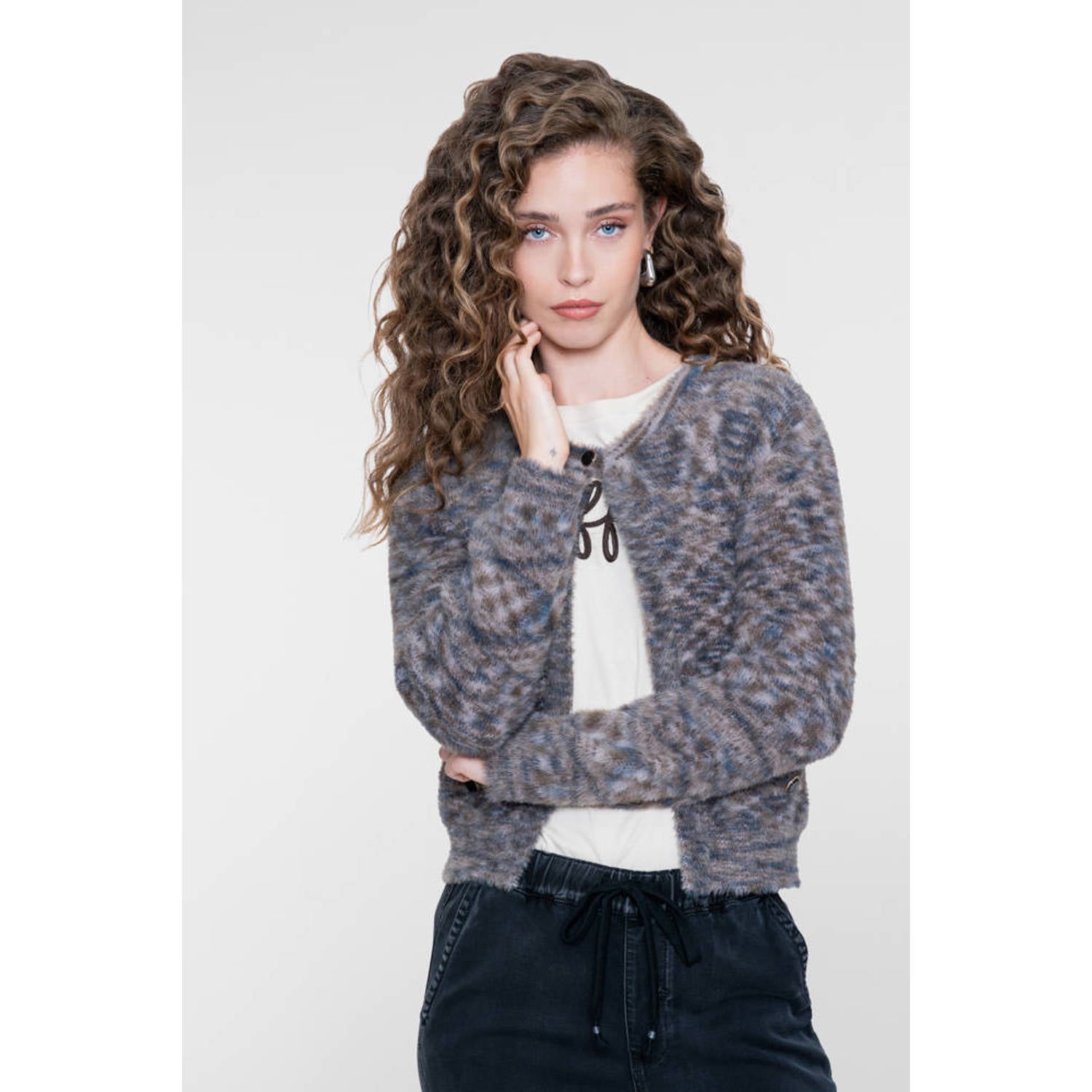 Geisha gebreid vest blauw bruin