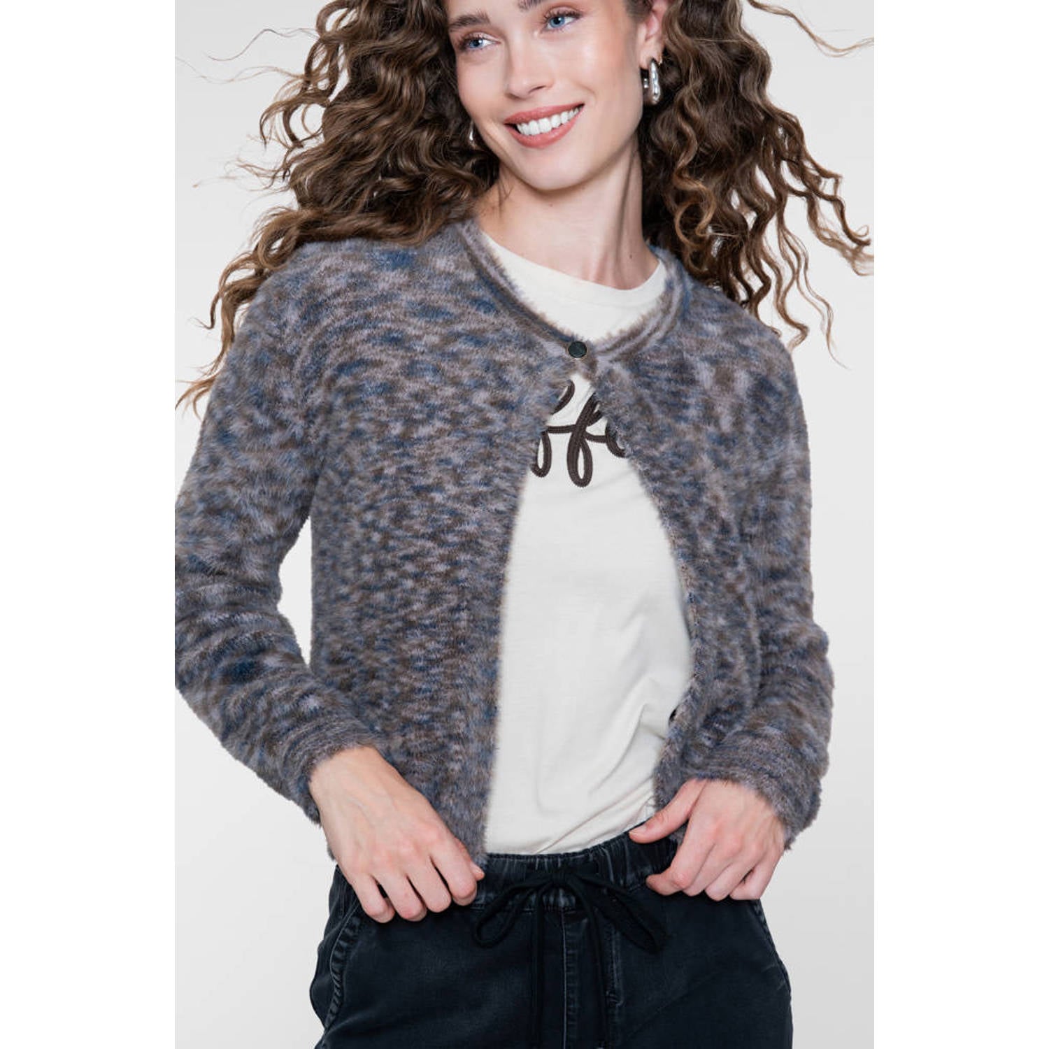 Geisha gebreid vest blauw bruin