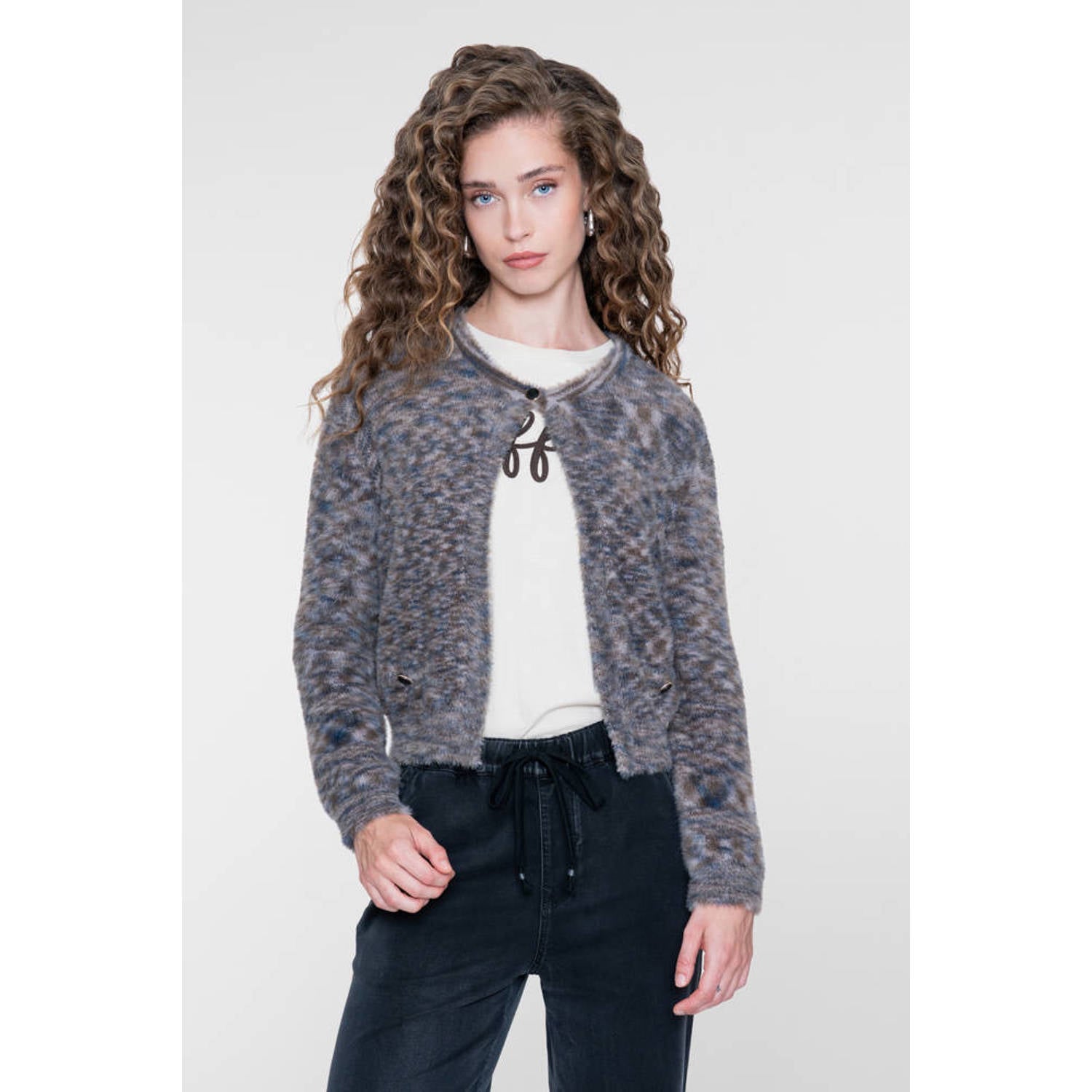 Geisha gebreid vest blauw bruin
