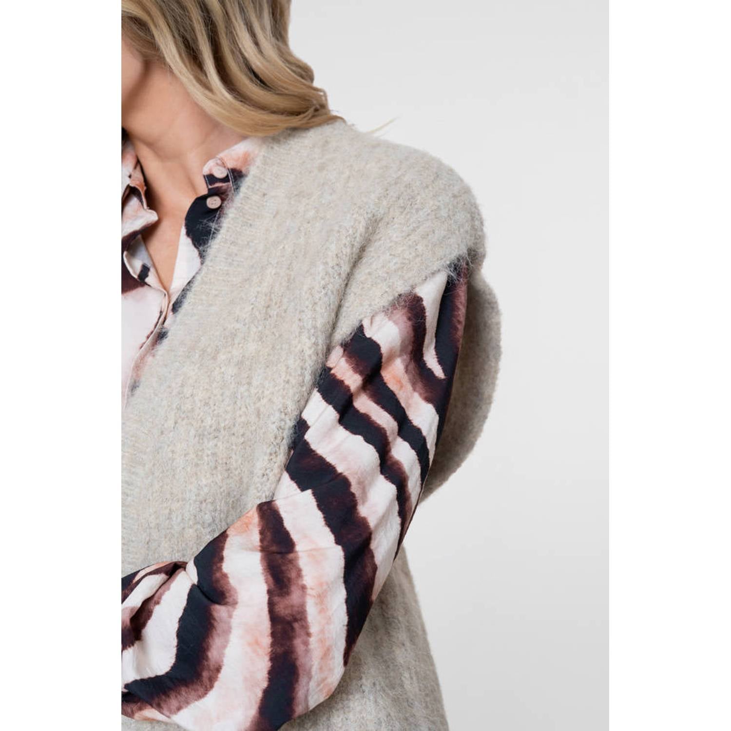 Geisha gilet met wol beige