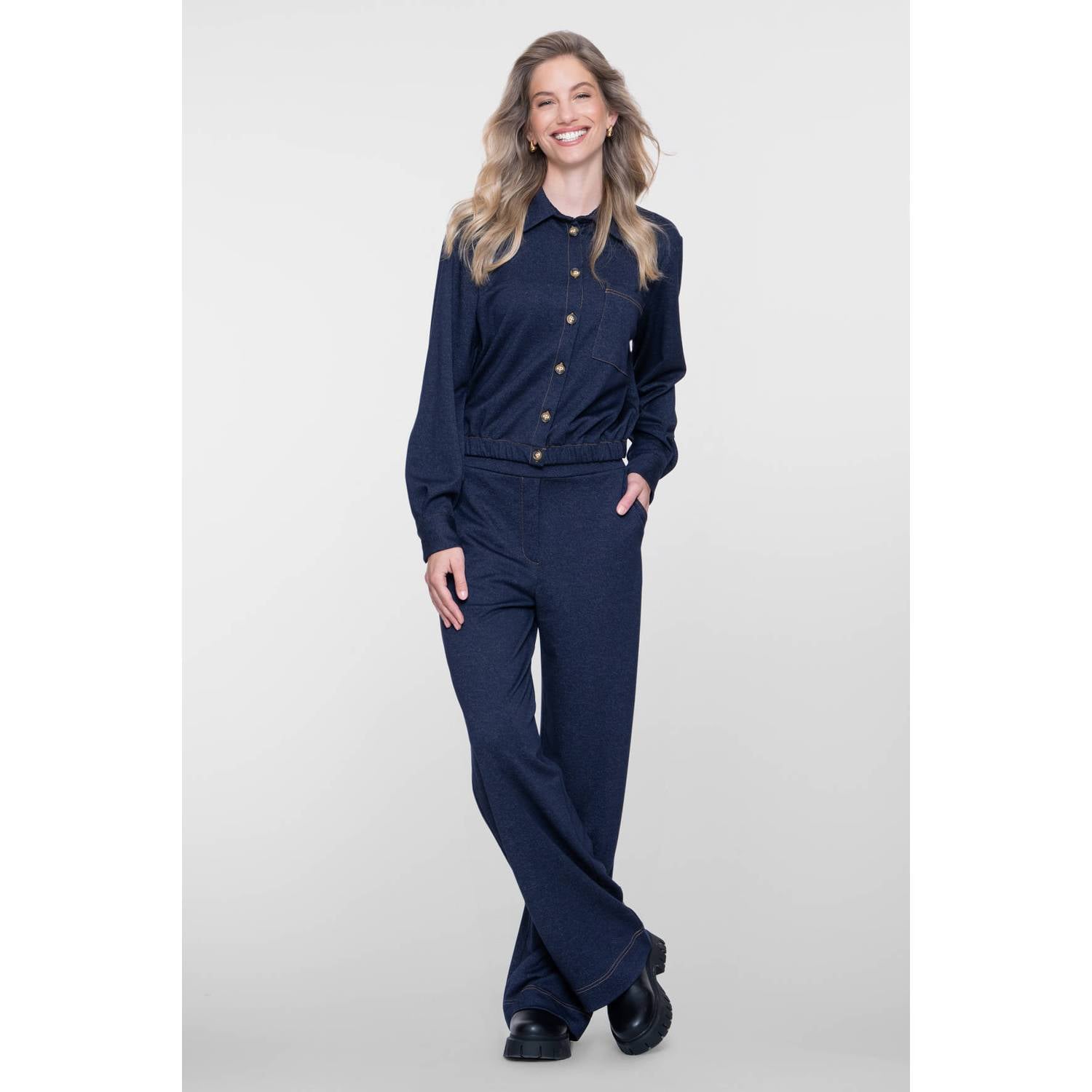 Geisha straight leg broek blauw