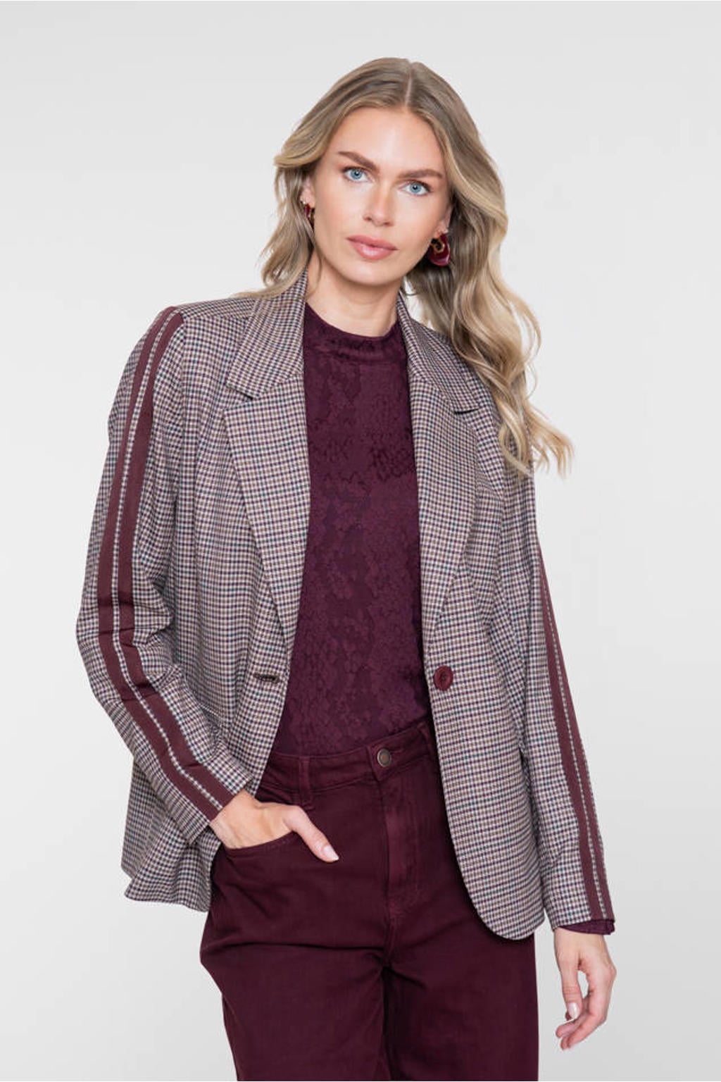 Geisha regular fit geruite blazer - donkerrood