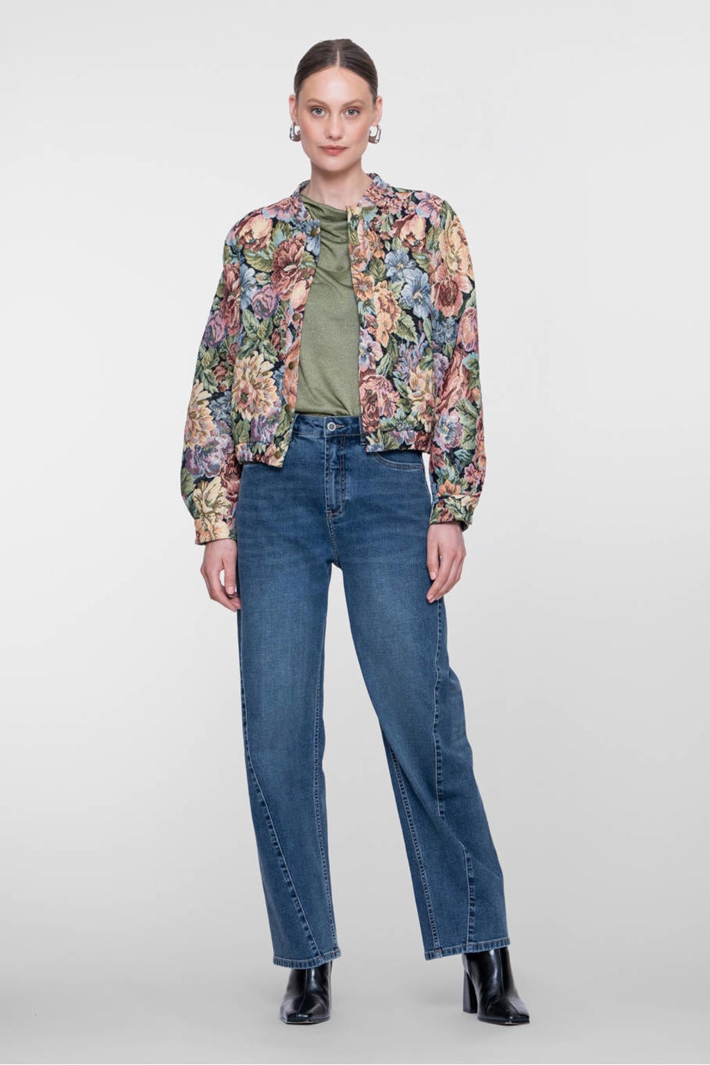 Medium blue denim dames Geisha high waist barrel jeans medium van denim met rits- en knoopsluiting en effen